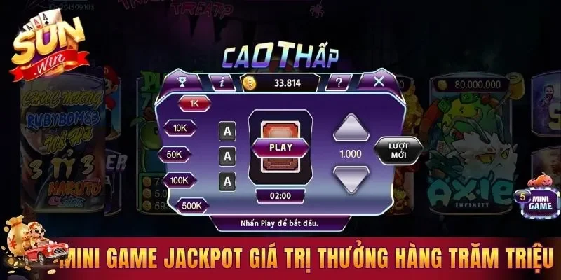 Mini game jackpot giá trị thưởng hàng trăm triệu đồng